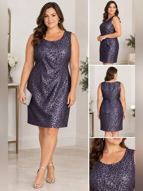Onyx Nite by Wendye Chaitin Purple Silver Sheath Dress 22W